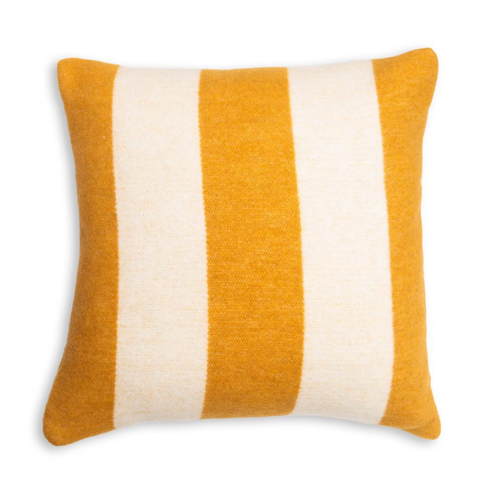 1001194 - Wollmix Colour-Block Kissen - aus recycelten Rohstoffen - ocker-gelb-offwhite